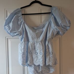Alter'd State Light Blue Eyelet Tie Back Top Size XXL